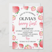 ストロベリーワンバースデー招待状 招待状 (正面)
