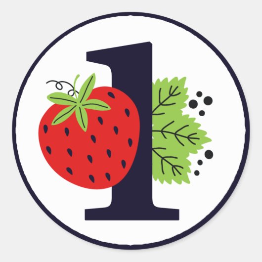 ストロベリーワン誕生日ガールベビー1st最初のパーティー ラウンドシール (正面)