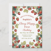 ストロベリーヴィンテージガール1stバースデーフォト 招待状 (正面)