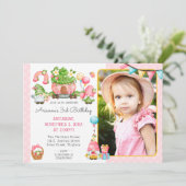 ストロベリー格言ガーデンガールの誕生日写真 招待状 (スタンド正面)