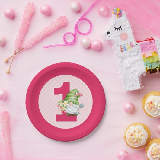 ストロベリー格言ガーデンベビーガールの1歳の誕生日 ペーパープレート (パーティー)