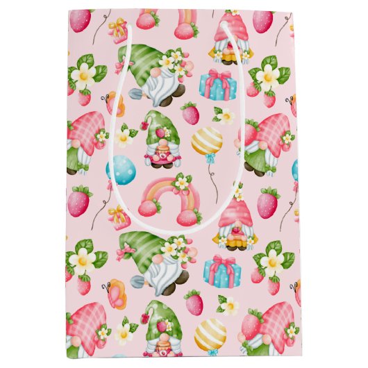 ストロベリー格言ガーデン小さな女の子誕生日 ミディアムペーパーバッグ (正面)