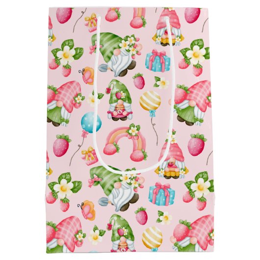 ストロベリー格言ガーデン小さな女の子誕生日 ミディアムペーパーバッグ (裏面)