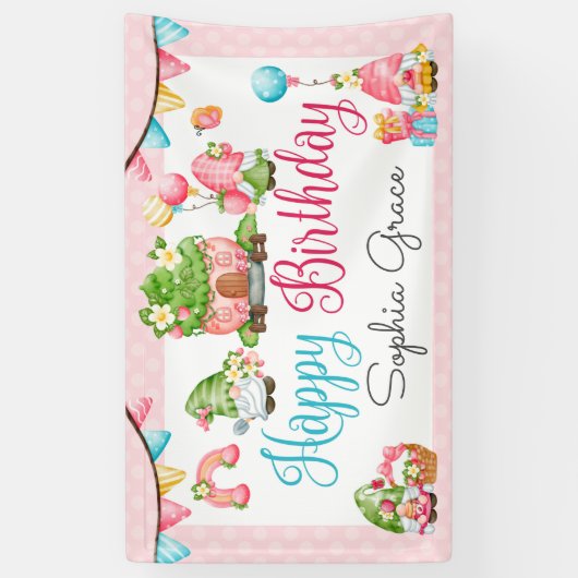 ストロベリー格言ガーデン小さな女の子誕生日 横断幕 (縦)