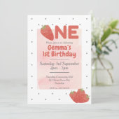 ストロベリー水玉模様ワン1歳の誕生日 招待状 (スタンド正面)