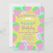 ストロベリー誕生日グリーンブルー招待状カード シーズンカード (正面)