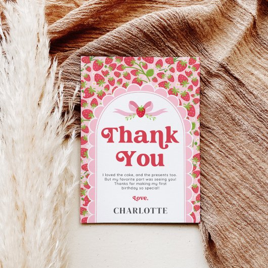 ストロベリー誕生日サンキューカード- 5 x 7 サンキューカード