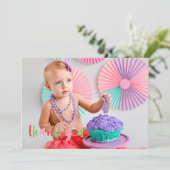 ストロベリー誕生日サンキューフォトカード 招待状 (スタンド正面)