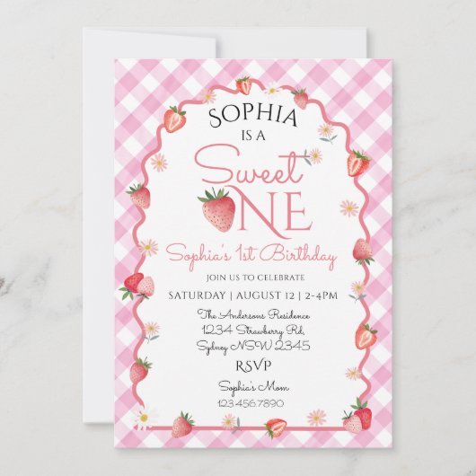 ストロベリー誕生日スウィートワンベリー1st誕生日 招待状 (正面)