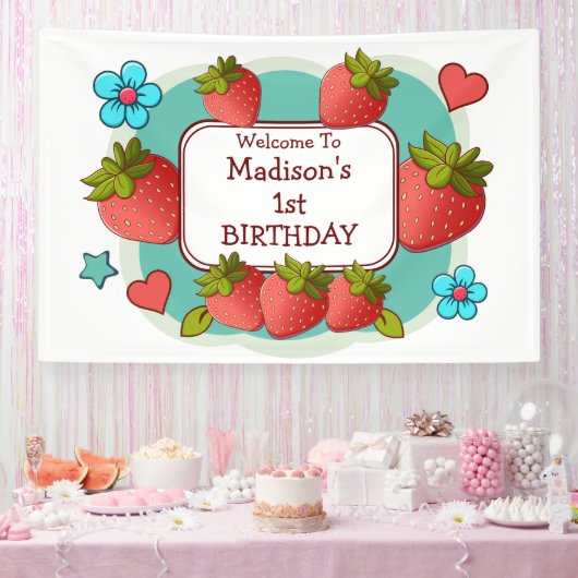 ストロベリー誕生日パーティーのオーダーメイド 横断幕 (パーティー)