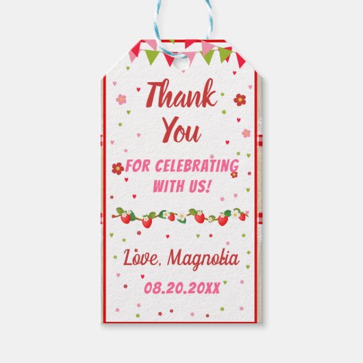 ストロベリー誕生日レッドカンコブランケットスウィートパーティー ギフトタグ (正面)