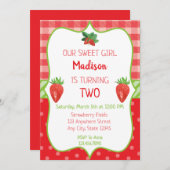 ストロベリー誕生日招待状ベリースウィートパーティー 招待状 (正面/裏面)