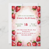 ストロベリー誕生日招待状レターGケーキデザイン 招待状 (裏面)