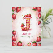 ストロベリー誕生日招待状レターJケーキテーマ 招待状 (スタンド正面)