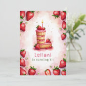 ストロベリー誕生日招待状レターLケーキテーマ 招待状 (スタンド正面)