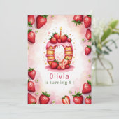 ストロベリー誕生日招待状レターOケーキテーマ 招待状 (スタンド正面)