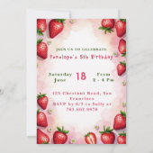 ストロベリー誕生日招待状レターPケーキテーマ 招待状 (裏面)