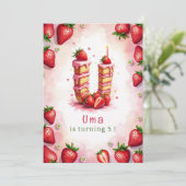 ストロベリー誕生日招待状レターUケーキテーマ 招待状 (スタンド正面)