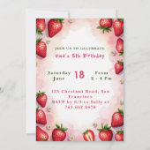 ストロベリー誕生日招待状レターUケーキテーマ 招待状 (裏面)