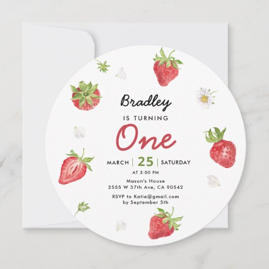 ストロベリー1stガールベリー誕生日 招待状 (正面)