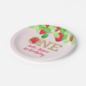 ストロベリー1stバースデーガールレッド素朴紙プラット ペーパープレート (アングル)