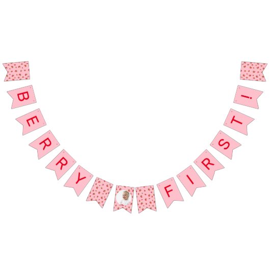 ストロベリー1stバースデーベリーの最初の写真 バンティングフラッグ (全)