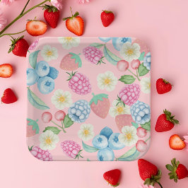 ストロベリー1stバースデーベリースイートピンク紙プラ ペーパープレート