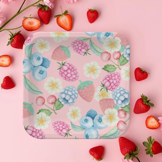 ストロベリー1stバースデーベリースイートピンク紙プラ ペーパープレート