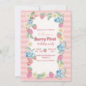 ストロベリー1stバースデーベリースイートピンク誕生日 招待状 (正面)