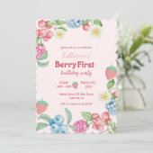 ストロベリー1stバースデーベリースイートピンク誕生日 招待状 (スタンド正面)
