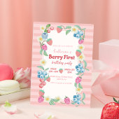 ストロベリー1stバースデーベリースイートピンク誕生日 招待状