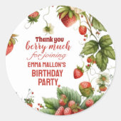 ストロベリー1stバースデーベリーファースト招待状 ラウンドシール (正面)