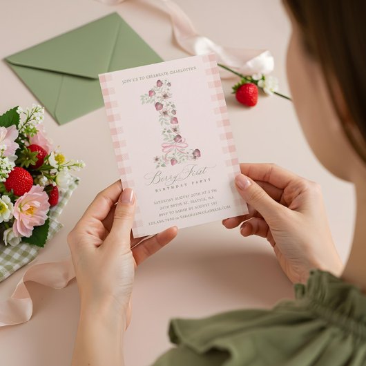 ストロベリー1stバースデーベリーファースト誕生日写真 招待状