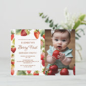 ストロベリー1stバースデーベリーファースト誕生日写真 招待状 (スタンド正面)