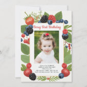 ストロベリー1stバースデーベリーファースト誕生日写真 招待状 (正面)