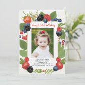 ストロベリー1stバースデーベリーファースト誕生日写真 招待状 (スタンド正面)