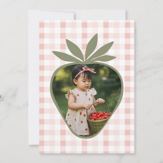 ストロベリー1stバースデーベリーファースト誕生日写真 招待状 (裏面)
