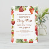 ストロベリー1stバースデーベリーファースト誕生日 招待状 (スタンド正面)
