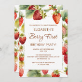ストロベリー1stバースデーベリーファースト誕生日 招待状 (正面/裏面)