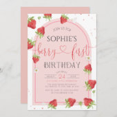 ストロベリー1stバースデーベリーファースト誕生日 招待状 (正面/裏面)