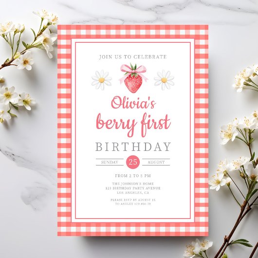 ストロベリー1stバースデーベリーファースト誕生日 招待状