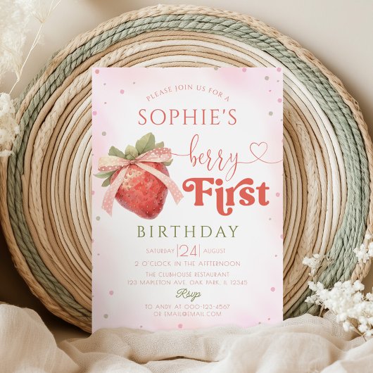 ストロベリー1stバースデーベリーファースト誕生日 招待状