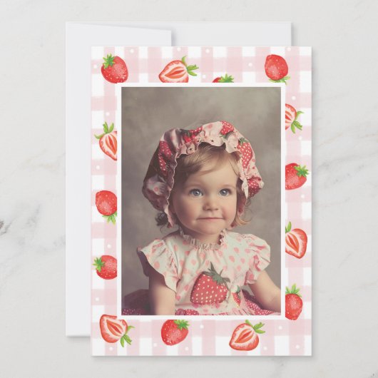 ストロベリー1stバースデーベリー最初の写真パーティー 招待状 (裏面)