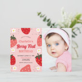 ストロベリー1stバースデーベリー最初の写真誕生日 招待状 (スタンド正面)