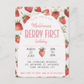 ストロベリー1stフォトベリーファースト誕生日 インビテーションポストカード (正面)