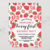 ストロベリー1st誕生日パーティーベリーファーストカスタム 招待状 (正面/裏面)