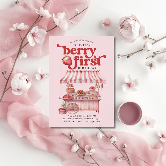 ストロベリー1st誕生日パーティーベリー最初の少女 招待状