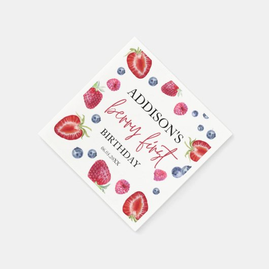 ストロベリー1st誕生日パーティーベリー最初 スタンダードカクテルナプキン (角)