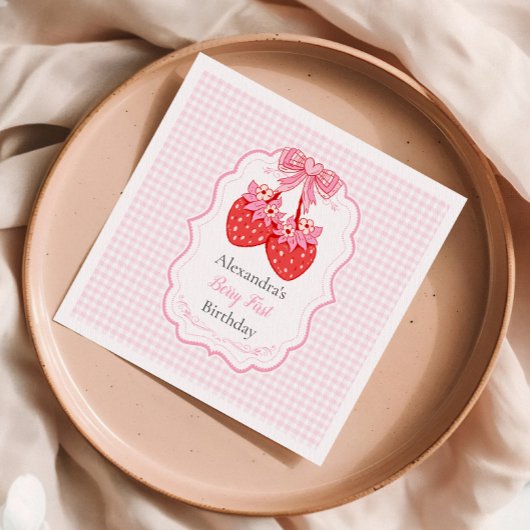 ストロベリー1st誕生日パーティーベリー最初 スタンダードカクテルナプキン