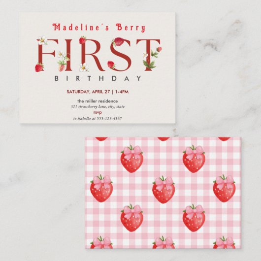 ストロベリー1st誕生日パーティーベリー最初 ノートカード (正面/裏面)